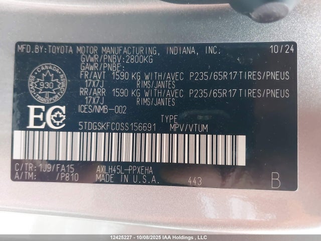 5TDGSKFC0SS156691 Toyota Sienna