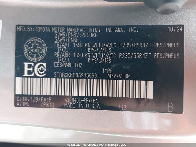 5TDGSKFC0SS156691 Toyota Sienna