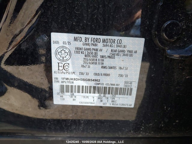 1FMUK8DH3SGB54962 Ford tivct