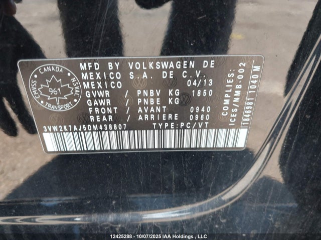 Продаж на аукціоні авто 2013 Volkswagen Jetta S, vin: 3VW2K7AJ5DM438807, номер лоту: 12425288