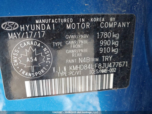 KMHD84LF8JU477671 Hyundai mpi nu