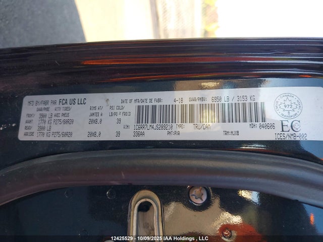 12425529 :رقم المزاد ، 1C6RR7LM4JS289210 vin ، 2018 Ram 1500 Slt مزاد بيع