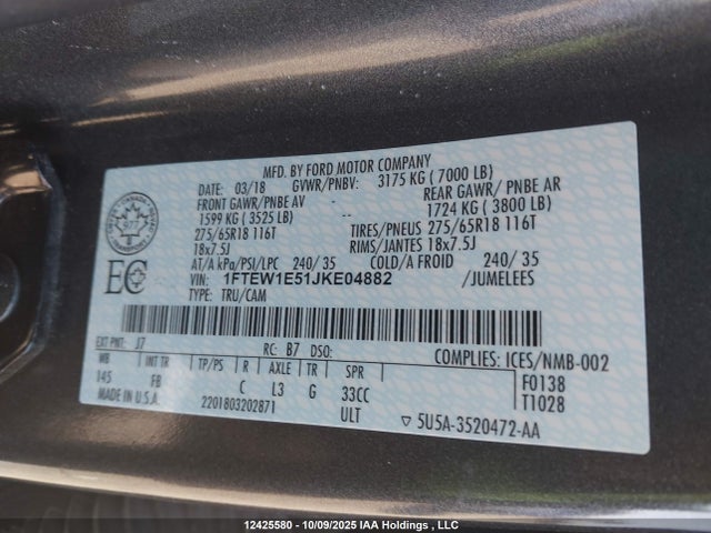 1FTEW1E51JKE04882 Ford F-150 Xlt