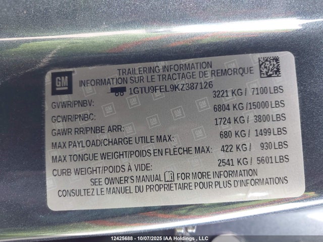 1GTU9FEL9KZ387126 GMC Sierra K1500 Denali