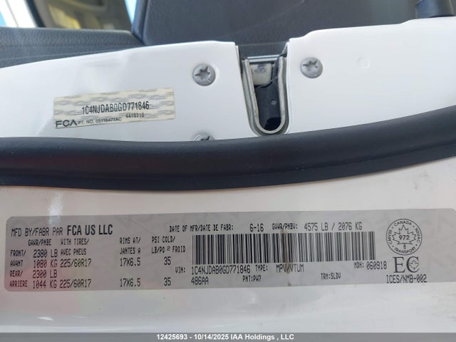 Продажа на аукционе авто 2016 Jeep Compass, vin: 1C4NJDAB0GD771846, номер лота: 12425693
