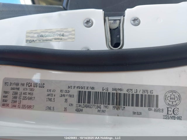 Продажа на аукционе авто 2016 Jeep Compass, vin: 1C4NJDAB0GD771846, номер лота: 12425693