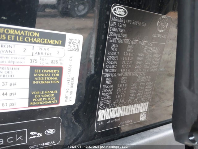SALWR2RK1KA838835 Land Rover Range Rover Sport Hse