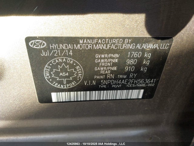 Hyundai dohc mpi nu 2015 5NPDH4AE2FH563641 Image 17