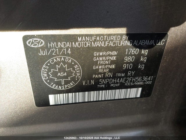 Hyundai dohc mpi nu 2015 5NPDH4AE2FH563641 Image 9