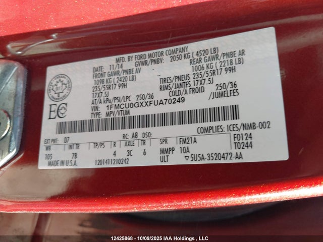 1FMCU0GXXFUA70249 Ford 2015