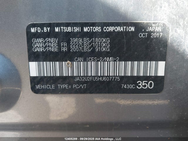 Mitsubishi 2.0 dohc mivec 2017 JA32U2FU5HU607775 Image 9