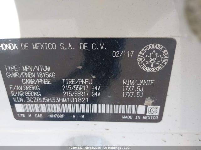 3CZRU5H33HM101821 Honda r18z9