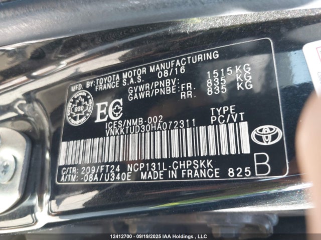VNKKTUD30HA072311 Toyota 1nz-fe
