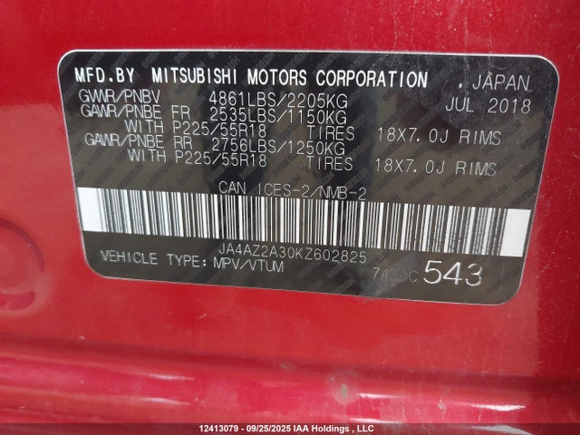 Mitsubishi mivec 2019 JA4AZ2A30KZ602825 Image 9