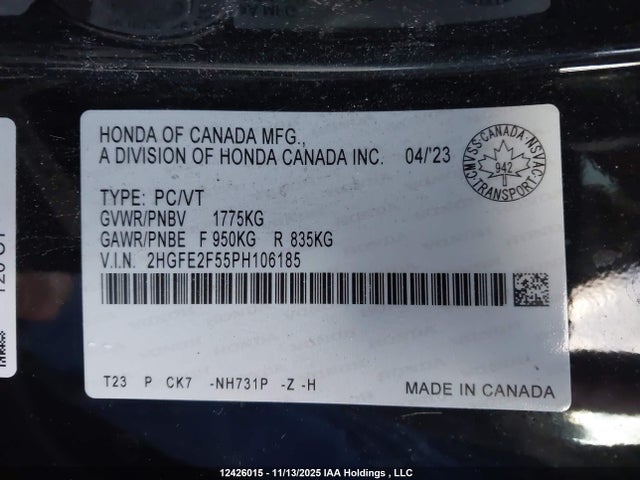 Aukcja sprzedaży 2023 Honda Civic, vin: 2HGFE2F55PH106185, numer aukcji: 12426015