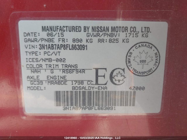 Nissan 2015 2015 3N1AB7AP8FL663091 Image 19