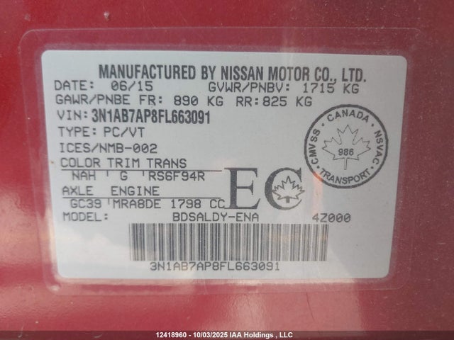 Nissan 2015 2015 3N1AB7AP8FL663091 Image 9