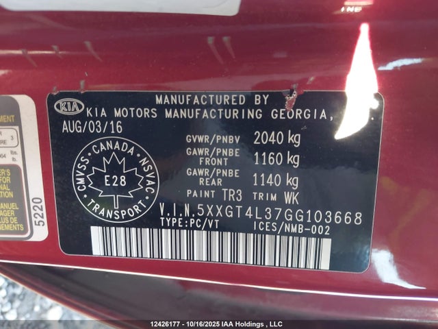 5XXGT4L37GG103668 KIA Optima Lx/lx+