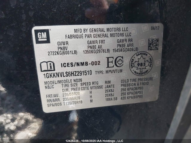 1GKKNVLS6HZ291510 GMC lgx - di: direct injection, vvt: variable valve timing, alum, gen 2