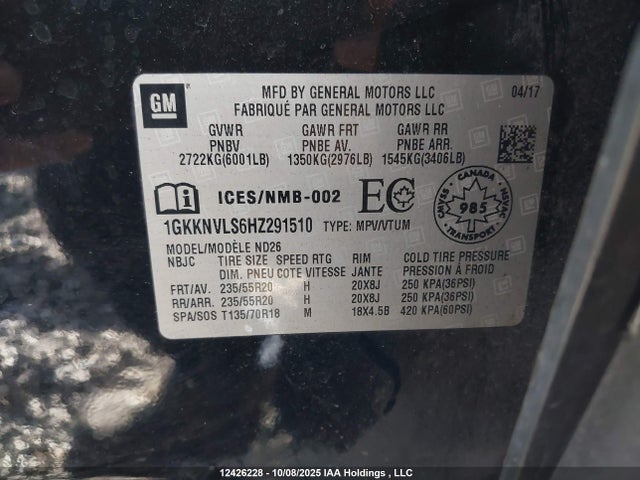 1GKKNVLS6HZ291510 GMC lgx - di: direct injection, vvt: variable valve timing, alum, gen 2
