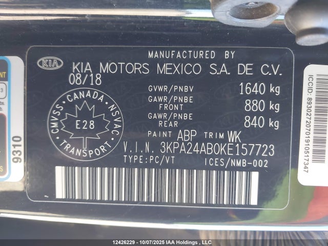 3KPA24AB0KE157723 KIA gdi gamma