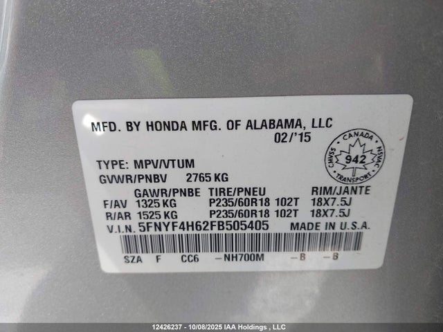 5FNYF4H62FB505405 Honda j35z4
