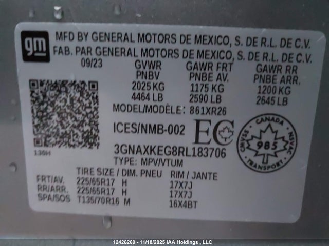 3GNAXKEG8RL183706 Chevrolet EQUINOX LT
