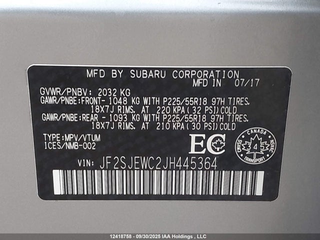 JF2SJEWC2JH445364 Subaru naturally aspirated c5