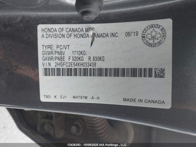 Honda k20c2 2019 2HGFC2E54KH033438 Image 9