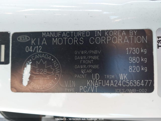 Aukcja sprzedaży 2012 Kia Forte 2.0l Ex, vin: KNAFU4A24C5636477, numer aukcji: 12426413
