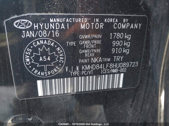 KMHD84LF8HU089723 Hyundai 2017