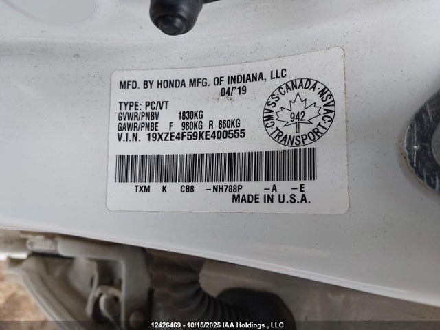 Aukcja sprzedaży 2019 Honda Insight, vin: 19XZE4F59KE400555, numer aukcji: 12426469