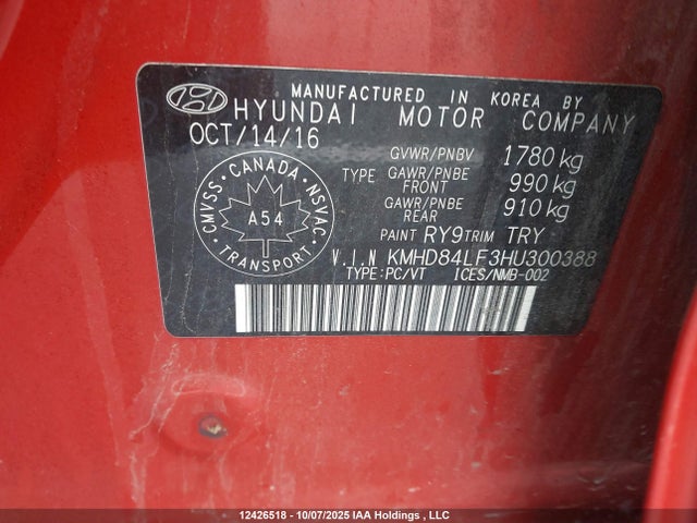 KMHD84LF3HU300388 Hyundai Elantra
