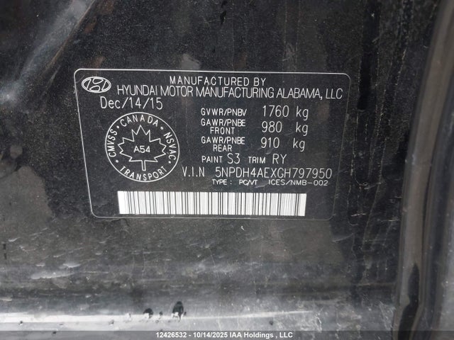 Продаж на аукціоні авто 2016 Hyundai Elantra, vin: 5NPDH4AEXGH797950, номер лоту: 12426532