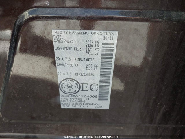 5N1DL0MM2KC524009 Infiniti QX60