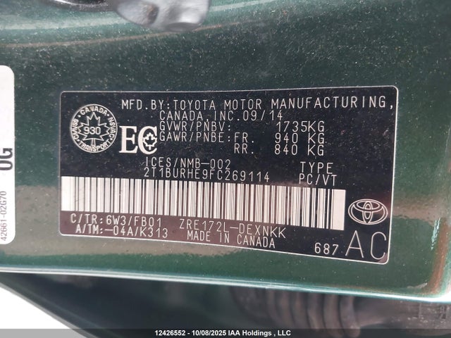 Toyota 2zr-fe 2015 2T1BURHE9FC269114 Image 19