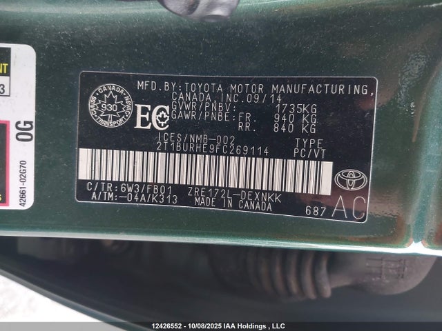 Toyota 2zr-fe 2015 2T1BURHE9FC269114 Image 9