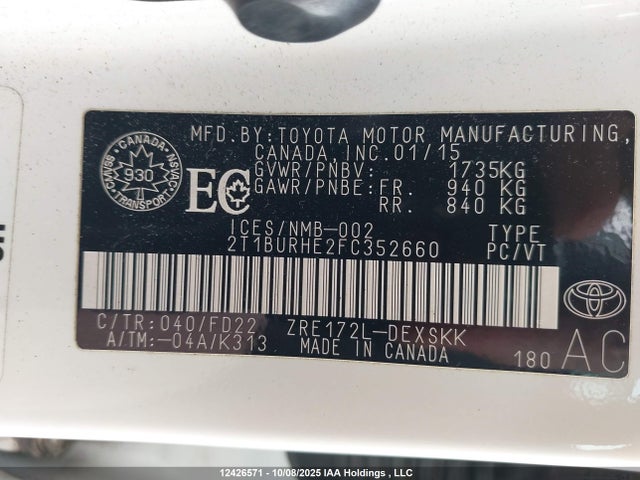 Toyota 2zr-fe 2015 2T1BURHE2FC352660 Image 19