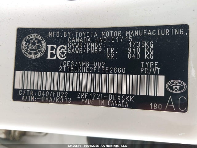 Toyota 2zr-fe 2015 2T1BURHE2FC352660 Image 9