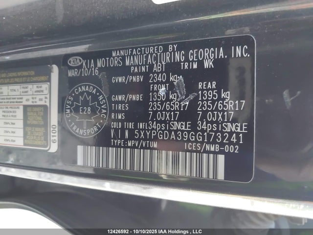 5XYPGDA39GG173241 KIA dohc gdi theta ii