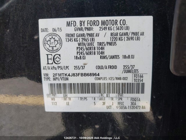 Ford Edge 2015 2FMTK4J83FBB68964 Image 9