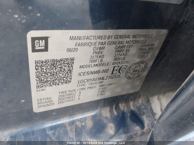 1GCRYAEH4LZ302105 Chevrolet lv3 - gen 5, sidi, vvt, ohv, e85 max alum