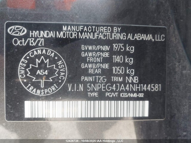 5NPEG4JA4NH144581 Hyundai gdi theta iii