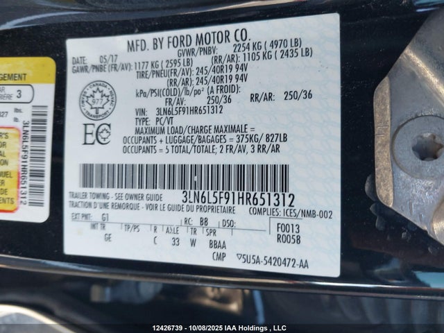 3LN6L5F91HR651312 Lincoln MKZ