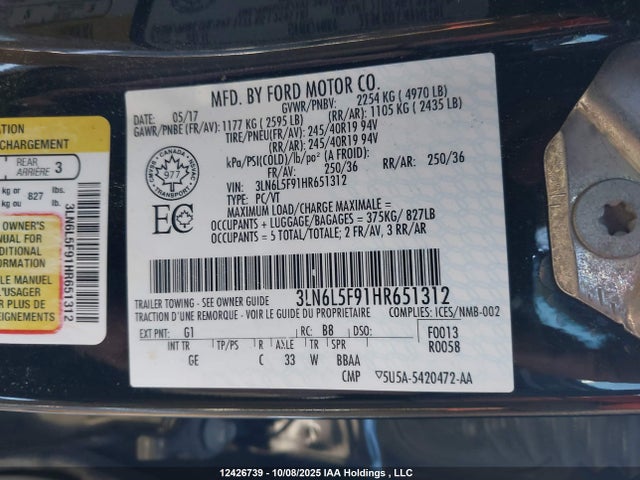 3LN6L5F91HR651312 Lincoln MKZ