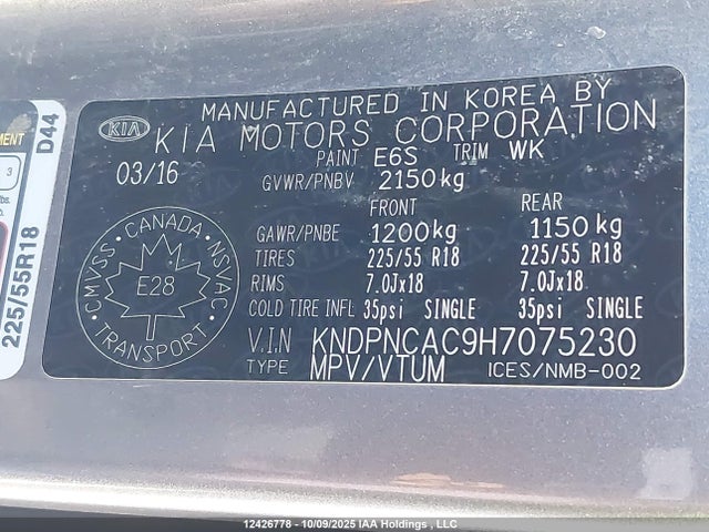KNDPNCAC9H7075230 KIA gdi theta ii