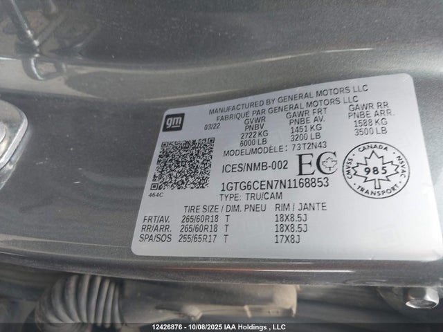 2022 Gmc Canyon Elevation მანქანა იყიდება აუქციონზე, vin: 1GTG6CEN7N1168853, აუქციონის ნომერი: 12426876