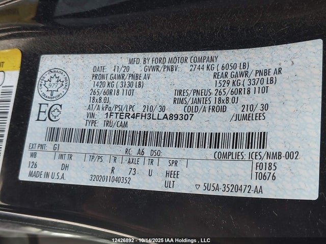 Ford Ranger 2020 1FTER4FH3LLA89307 Image 9
