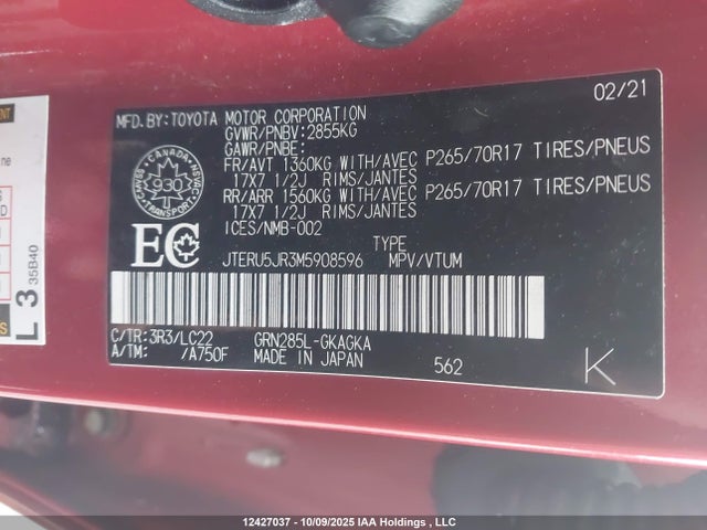 JTERU5JR3M5908596 Toyota 1gr-fe
