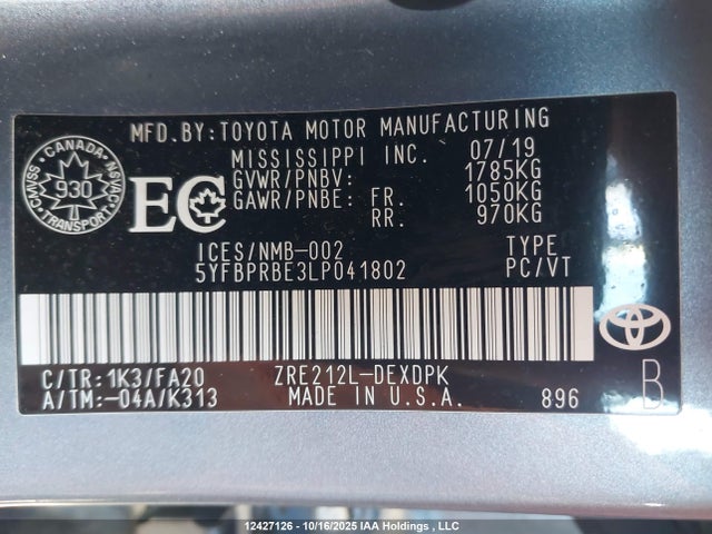 Toyota 2zr-fae 2020 5YFBPRBE3LP041802 Image 18
